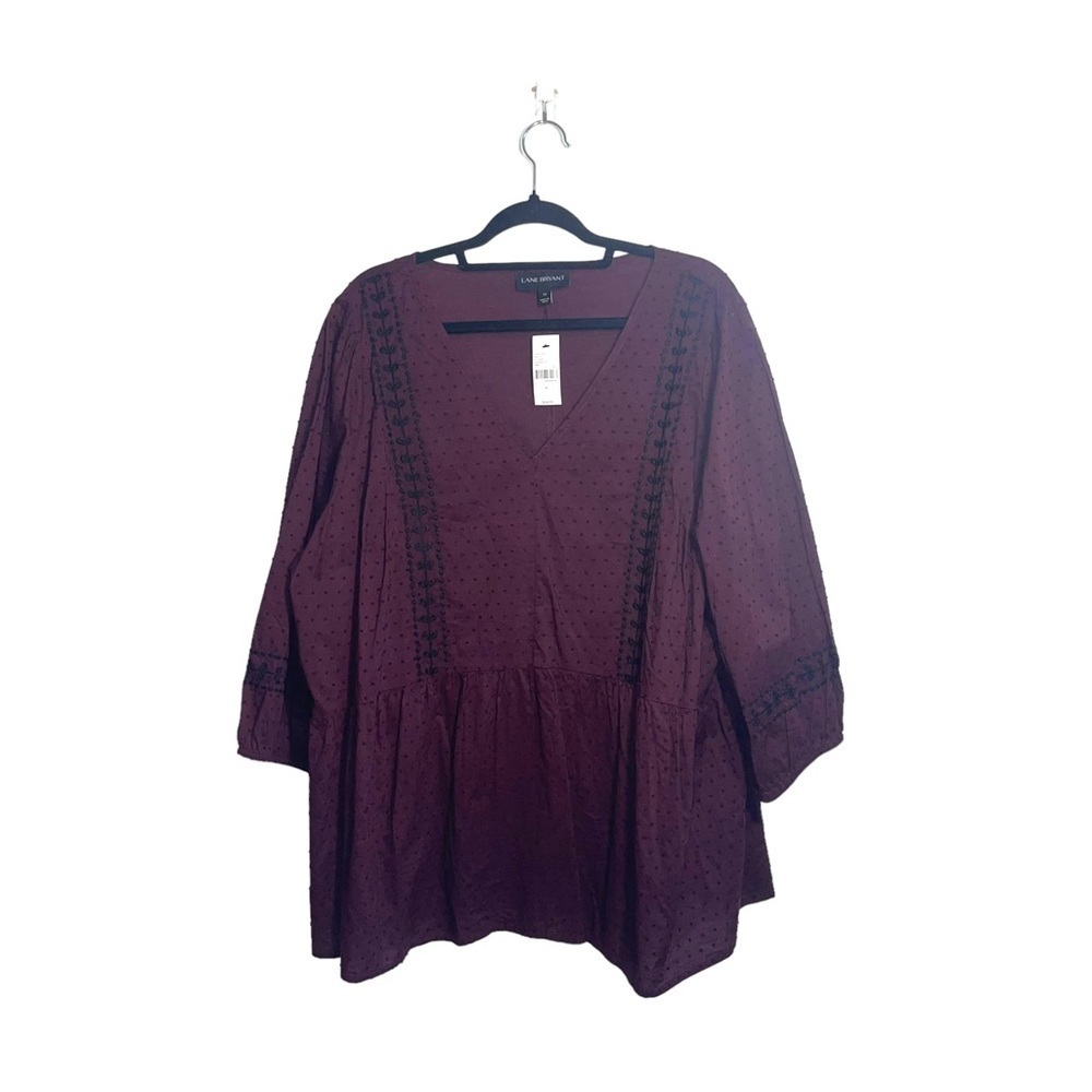 Lane Bryant NWT 100% Cotton Maroon Swiss Dot Embroidered Blouse 3X Women’s